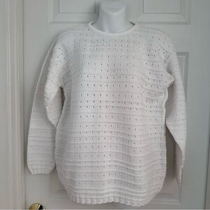 Vintage A Knit Above White Pointelle Sweater Women’s Medium 100% Cotton USA